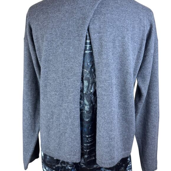 Guido Lombardi Gray Merino Wool Knit Silk Satin Flyaway Back Twofer Sweater - Picture 9 of 12